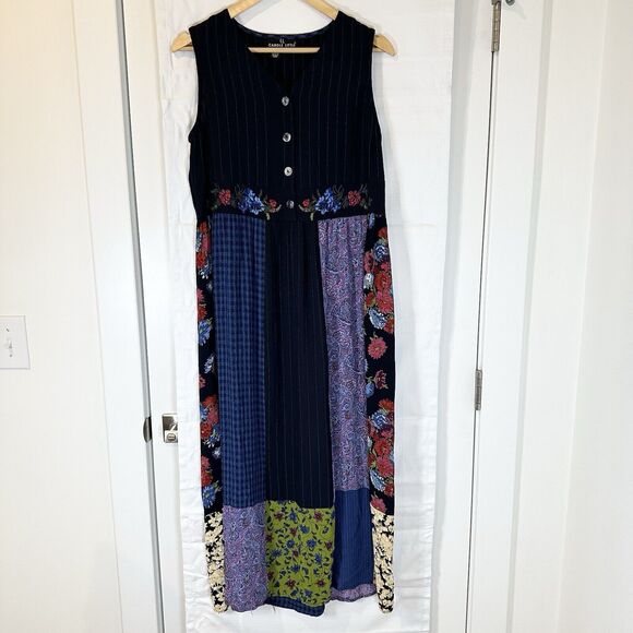 Carole Little Dress Women 8 Art to Wear Patchwork Maxi Embroidered Cottage VTG - Picture 1 of 15